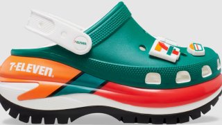 A shoe that is part of the new 7-Eleven x Crocs partnership.