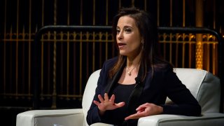 Dina Powell, former deputy U.S. national security advisor, speaks during the Saudi-U.S. CEO Forum in New York, U.S., on Tuesday, March 27, 2018.