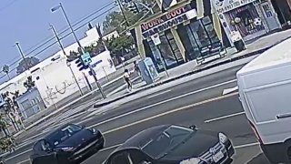 Security camera video captured a stabbing Oct. 10, 2022 on the North Hollywood sidewalk.