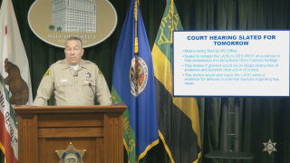 LA County Sheriff Alex Villanueva gives a livestreamed speech Wednesday.
