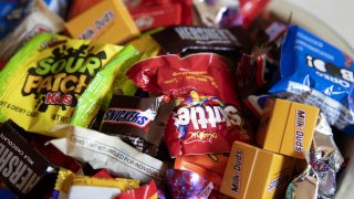 Bucket of various candy