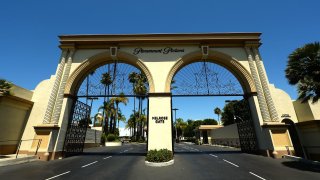 The entrance of Paramount Studios is seen at Paramount Studios in Hollywood, California.