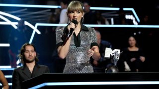 Taylor Swift accepts an award onstage during the MTV Europe Music Awards 2022 on Nov. 13, 2022 in Duesseldorf, Germany.