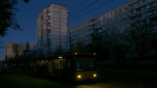 Unilluminated street and residential blocks during a blackout after a Russian missile attack on Ukrainian power infrastructure in Kyiv, Ukraine, October 31, 2022.