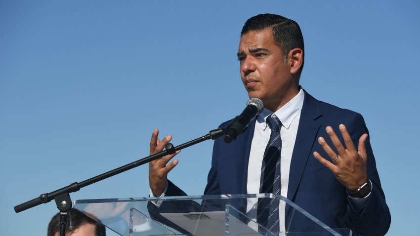 Robert Garcia speaks during a press conference held as U.S. Transportation Secretary Pete Buttigieg joined other city and state in Long Beach on Tuesday, January 11, 2022. (Photo by Brittany Murray/MediaNews Group/Long Beach Press-Telegram via Getty Images)