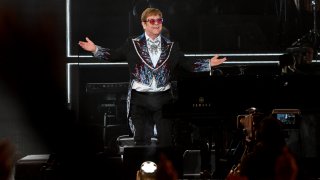 Elton John is pictured at Dodger Stadium.