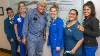 Comedian Jay Leno was released Monday from a Los Angeles burn center where he was treated for injuries suffered in a garage fire.