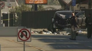 Authorities at the scene of a crash in Whittier that left 25 law enforcement recruits injured.
