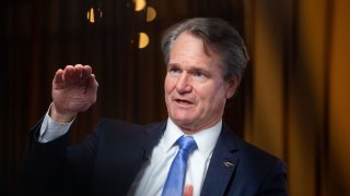 Brian Moynihan, chief executive officer of Bank of America Corp., speaks during a Bloomberg Television interview at the Goldman Sachs Financial Services Conference in New York, on Tuesday, Dec. 6, 2022.