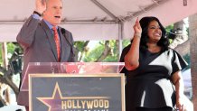 HOLLYWOOD, CALIFORNIA - DECEMBER 08: (L-R) Will Ferrell and Octavia Spencer speak onstage during the Hollywood Walk of Fame Star Ceremony for Octavia Spencer on December 08, 2022 in Hollywood, California. (Photo by David Livingston/Getty Images)