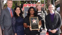 HOLLYWOOD, CALIFORNIA - DECEMBER 08: (L-R) Will Ferrell, Lupita Sanchez Cornejo, Hollywood Chamber of Commerce Chair, Octavia Spencer, Allison Janney and Mitch O'Farrell attend the Hollywood Walk of Fame Star Ceremony for Octavia Spencer on December 08, 2022 in Hollywood, California. (Photo by David Livingston/Getty Images)