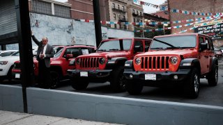 New Jeeps on display at a New York City car dealership on Oct. 5, 2021.