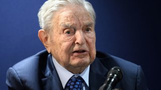 Hungarian-born US investor and philanthropist George Soros answers to questions after delivering a speech on the sidelines of the World Economic Forum (WEF) annual meeting in Davos on May 24, 2022.