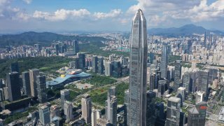 SHENZHEN, CHINA – AUGUST 22: Aerial view of Ping An International Finance Center (aka Ping An IFC) on August 22, 2021 in Shenzhen, Guangdong Province of China. (Photo by VCG/VCG via Getty Images)