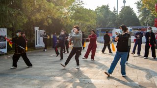 A tai chi session in Nantong, East China’s Jiangsu province, on Oct. 23, 2022. The nation’s economy grew 3% for the full year of 2022 — the second-slowest growth rate it has seen since 1976.