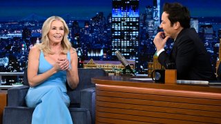 (l-r) Comedian Chelsea Handler during interview with host Jimmy Fallon