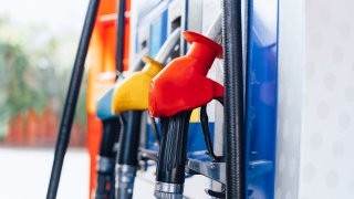 Fuel nozzles, Close-up of fuel pumps at gas station