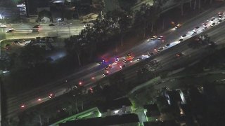 The scene of a fatal crash on the 5 Freeway near downtown Los Angeles.