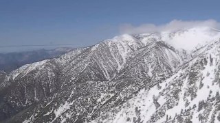 The snow-covered San Gabriel Mountains covered by snow in January 2023.