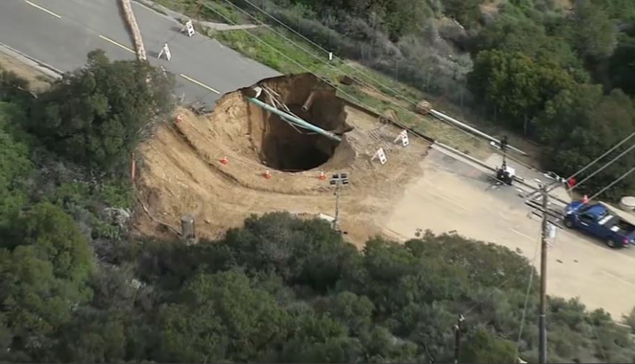 Video: Work Continues on Expansive Chatsworth Sinkhole That Swallowed Two Cars