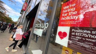 A “We’re Hiring” sign at a Target store in New York.