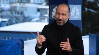 Dara Khosrowshahi, CEO of Uber, speaking on Squawk Box at the WEF in Davos, Switzerland on Jan. 18th, 2023. 