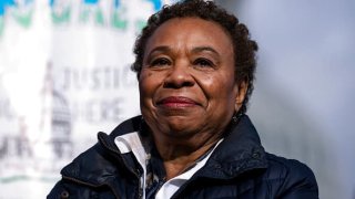 Rep. Barbara Lee, D-Calif., attends a news conference with the Pro-Choice Caucus on the reintroduction of the “Equal Access to Abortion Coverage in Health Insurance (EACH) Act, outside the U.S. Capitol on Thursday, January 26, 2023.