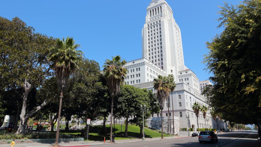 Los Angeles City Hall building, California. Civic Center district of Los Angeles City.