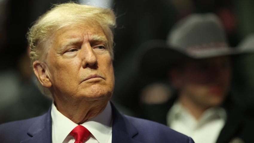 TULSA, OK – MARCH 18: Former United States President Donald Trump stands on the floor during the Division I Mens Wrestling Championship held at the BOK Center on March 18, 2023 in Tulsa, Oklahoma.