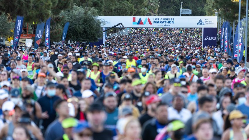 Participants run the 2022 Los Angeles Marathon.