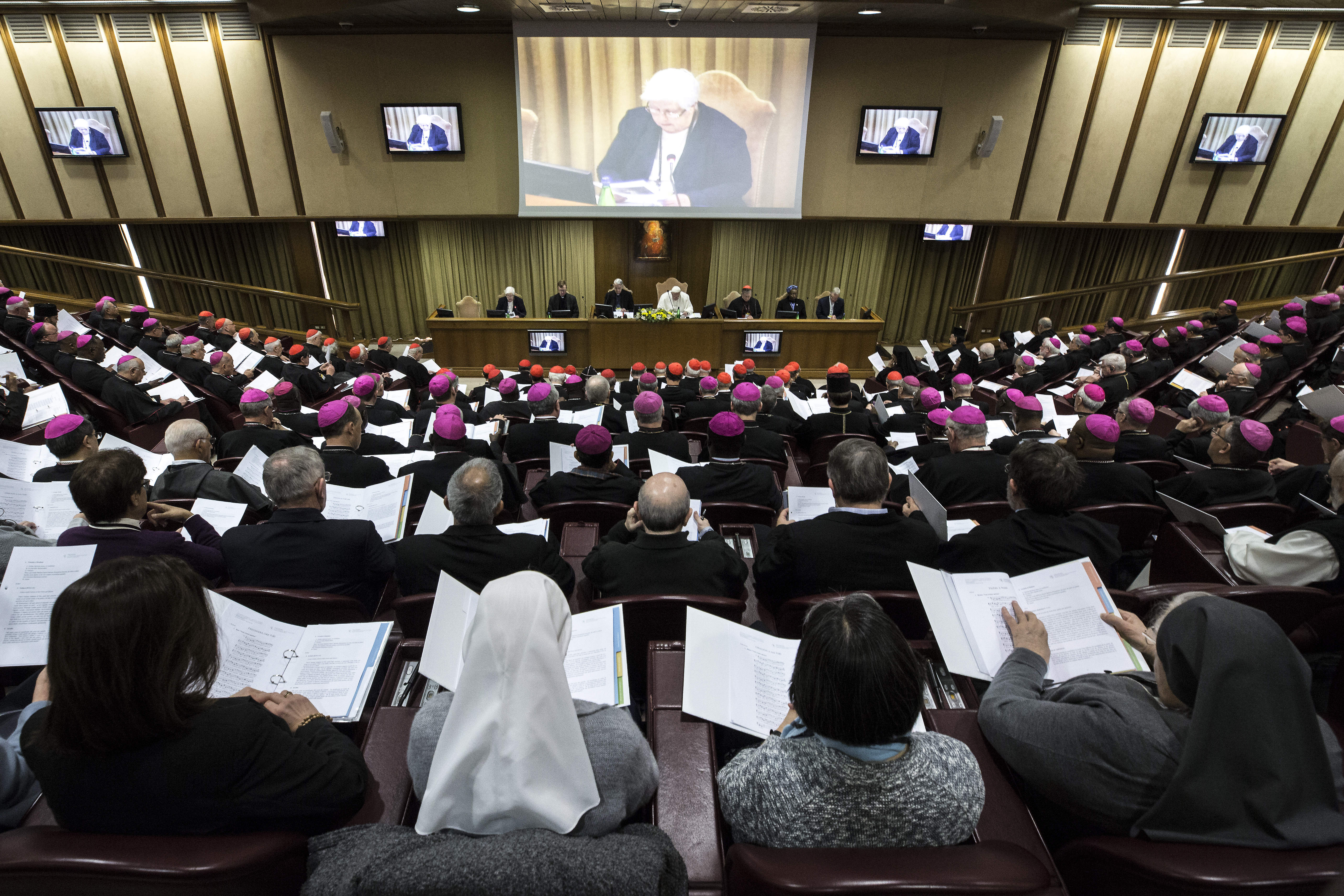 Pope Francis attends the third day of the Meeting On The Protection Of Minors in the Church at the Synod Hall on Feb. 23, 2019 in Vatican City, Vatican. The Pope said the world expects concrete measures to tackle child sexual abuse by priests and not only simple and obvious condemnations.