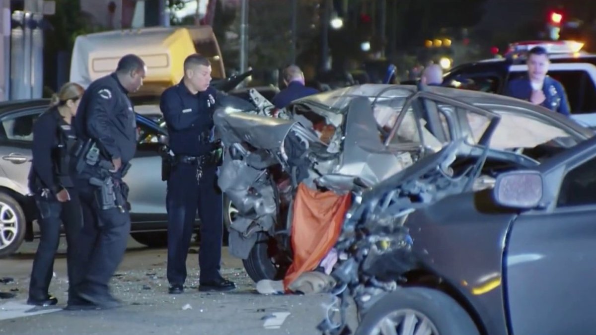 Six Hospitalized When Car Stolen in Armed Robbery Crashes Into Two Vehicles at End of LAPD Pursuit