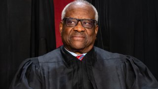 Associate Justice Clarence Thomas during the formal group photograph at the Supreme Court in Washington, DC, US, on Friday, Oct. 7, 2022.