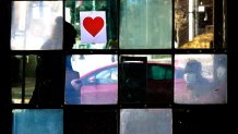 PORTLAND, ME  February 14: The Valentines Day Bandit left a heart at the bus station near Monument Square in Portland Tuesday, February 14, 2023. (Staff photo by Shawn Patrick Ouellette/Portland Press Herald via Getty Images)