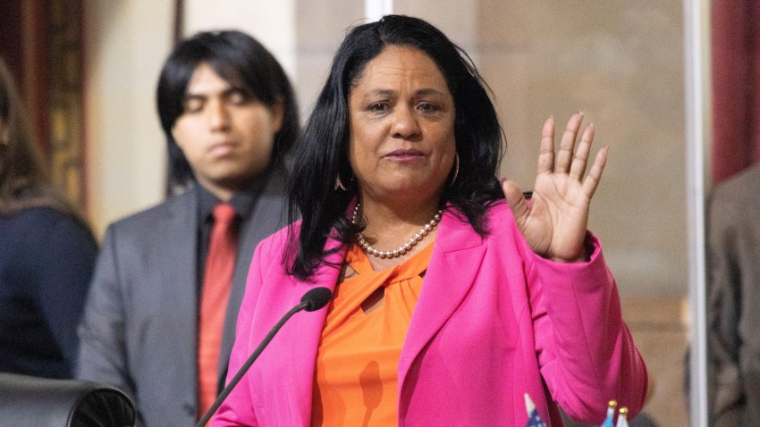 Heather Hutt, right, is pictured Tuesday April 11, 2023 at Los Angeles City Hall.