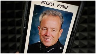 "Watch the Watchers" website displays the photo and profile of LAPD Chief Michel Moore, who's employment information was released to the site operators as part of a public records disclosure in 2022. The Department released the profiles of nearly all officers, including some who serve in undercover assignments.