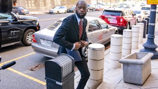 FILE - Prakazrel "Pras" Michel, a member of the 1990s hip-hop group Fugees, arrives at federal court for his trial in an alleged campaign finance conspiracy, April 3, 2023, in Washington.