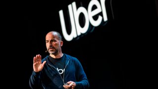 Uber CEO Dara Khosrowshahi speaks at a product launch event in San Francisco, California on September 26, 2019.