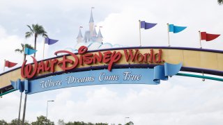 A view of the Walt Disney World theme park entrance on July 8, 2020 in Lake Buena Vista, Florida.