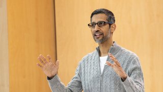 Sundar Pichai, chief executive officer of Alphabet Inc., during the Google I/O Developers Conference in Mountain View, California, on Wednesday, May 10, 2023.