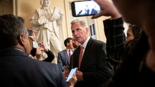 U.S. Speaker of the House Rep. Kevin McCarthy (R-CA) speaks to reporters on his way to the House Chamber at the U.S. Capitol on May 15, 2023 in Washington, DC.