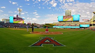 General view of the field during the game between the Los Angeles Angels and the Kansas City Royals at Angel Stadium of Anaheim on June 21, 2022 in Anaheim, California.