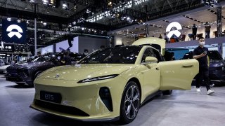 Nio’s ET5 stands on display at the Central China International Auto Show on May 25, 2023, in Wuhan, China.