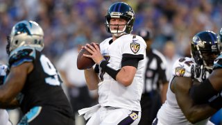 FILE – Baltimore Ravens quarterback Ryan Mallett looks to pass during the first half of an NFL preseason football game against the Carolina Panthers, Aug. 11, 2016, in Baltimore. Mallett, who played for New England, Houston and Baltimore during five seasons in the NFL, has died. He was 35.
Mallett died in an apparent drowning, according to the Okaloosa County Sheriff’s Office. Mallett was a football coach at White Hall High School in his native Arkansas, and the school district also confirmed his death in a post on its website.