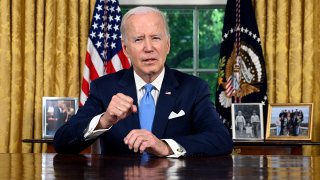 President Joe Biden addresses the nation on the budget deal that lifts the federal debt limit and averts a U.S. government default, from the Oval Office of the White House in Washington, June 2, 2023.