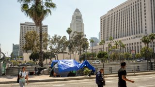 A homeless encampment on Arcadia St. in Los Angeles.