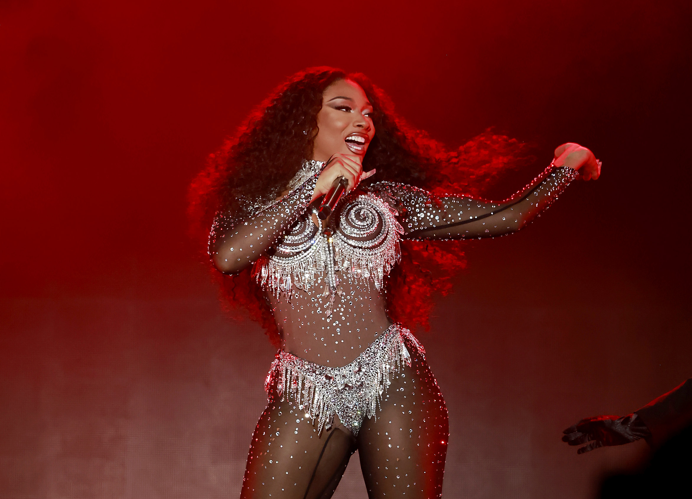 LOS ANGELES, CALIFORNIA – JUNE 09: Megan Thee Stallion performs onstage during the 2023 LA Pride in the Park Festival at Los Angeles Historical Park on June 09, 2023 in Los Angeles, California. (Photo by Emma McIntyre/Getty Images)