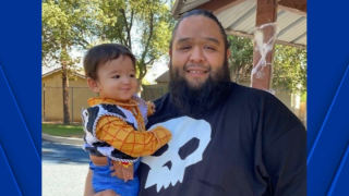 Anthony Rivas, 32, with his young son in photo supplied by the Rivas family.
