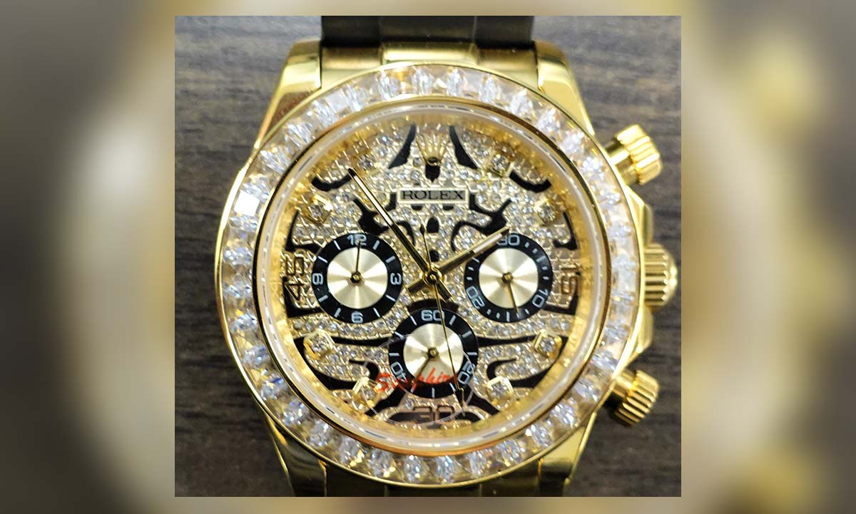 One of the 41 counterfeit watches seized by authorities at LAX in April and May 2023.