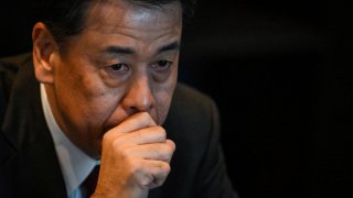 Nissan chief executive officer Makoto Uchida reacts as he speaks during an interview in London on February 6, 2023. The boards of French automaker Renault and Japanese partner Nissan have approved a major overhaul of their rocky 24-year alliance following months of negotiations, the companies announced.